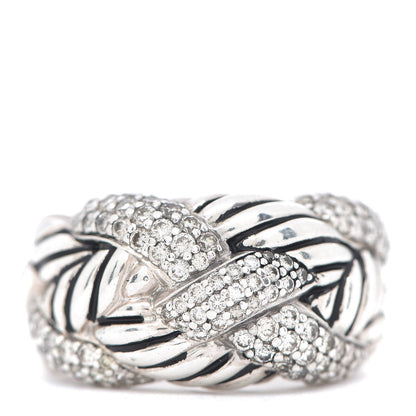 David Yurman Sterling Silver Diamond 12mm Woven Cable Ring 53 6.25 1 of 5