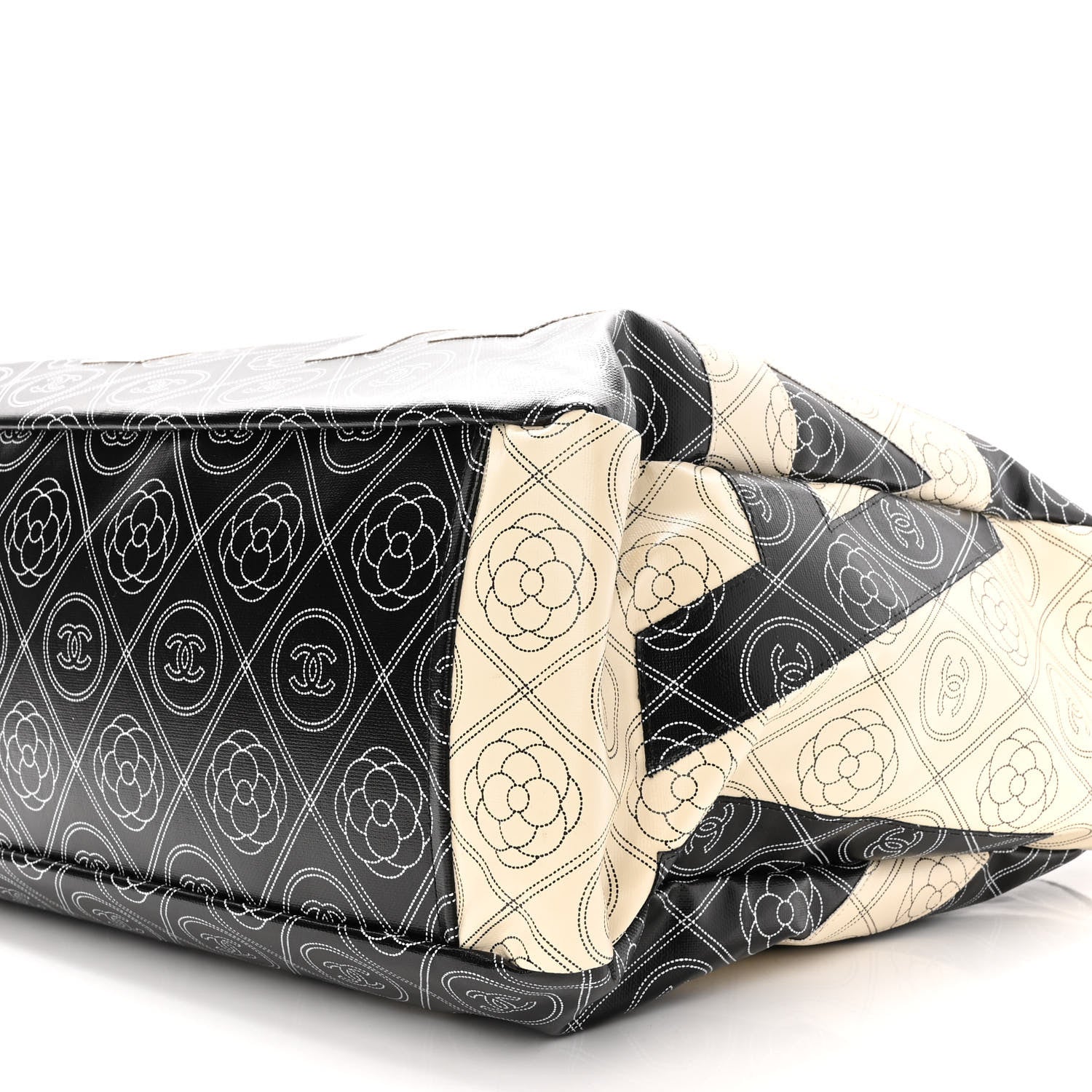 Chanel Coated Canvas Camellia Large Shopping Tote Black Beige 10 of 10