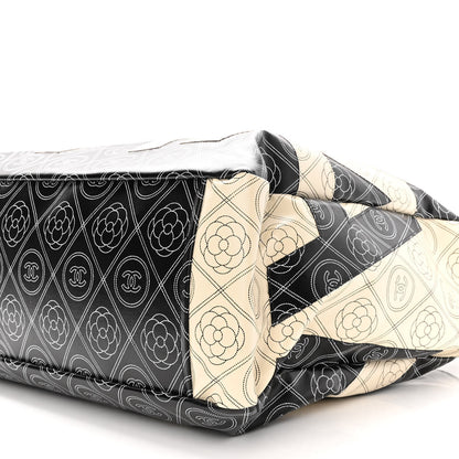 Chanel Coated Canvas Camellia Large Shopping Tote Black Beige 10 of 10