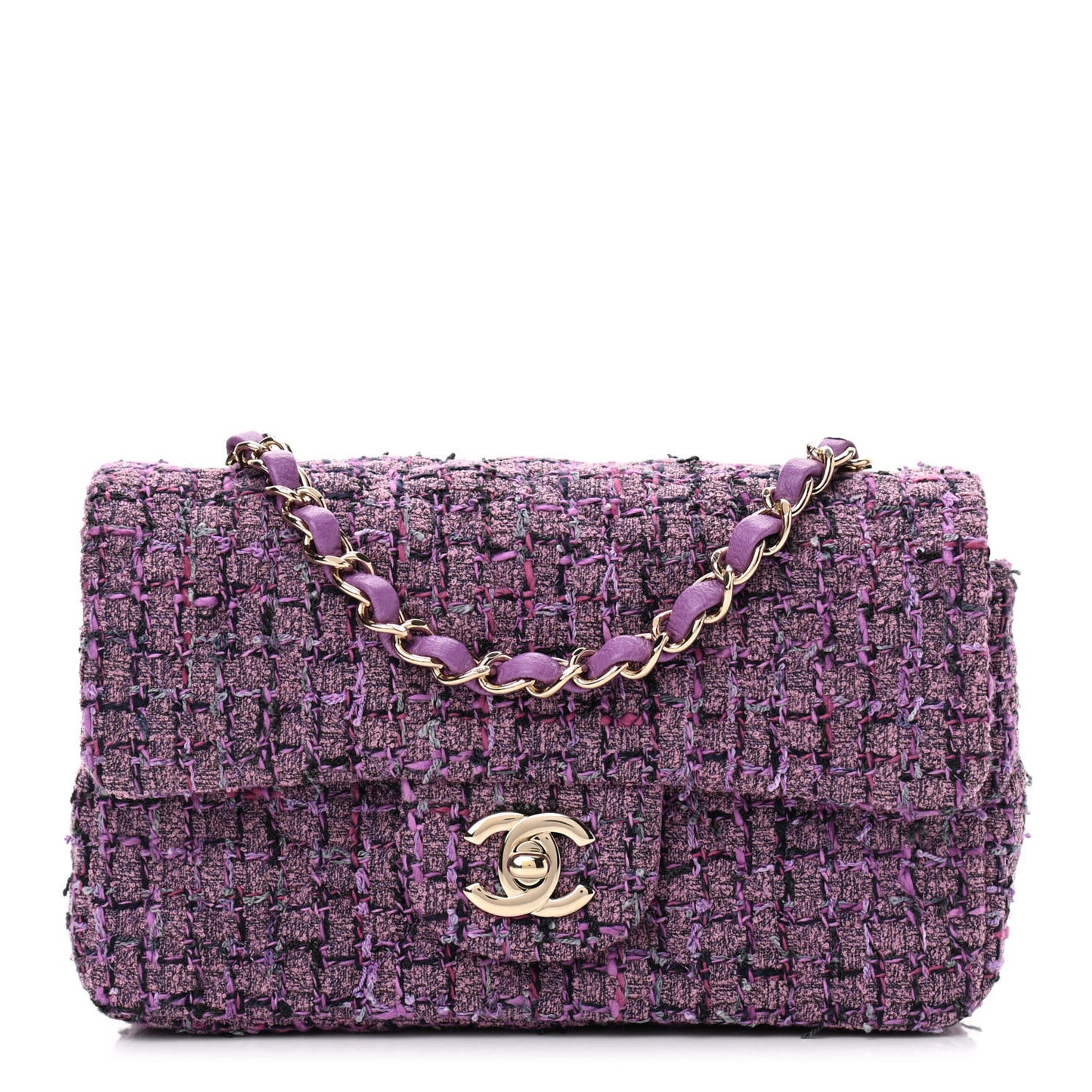 Tweed Quilted Mini Rectangular Flap Light Purple Pink Navy