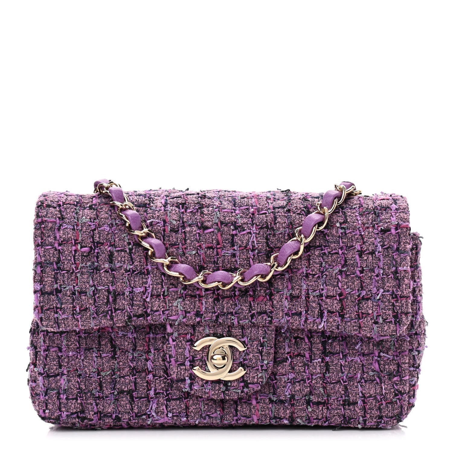 Chanel Tweed Quilted Mini Rectangular Flap Light Purple Pink Navy 1 of 11