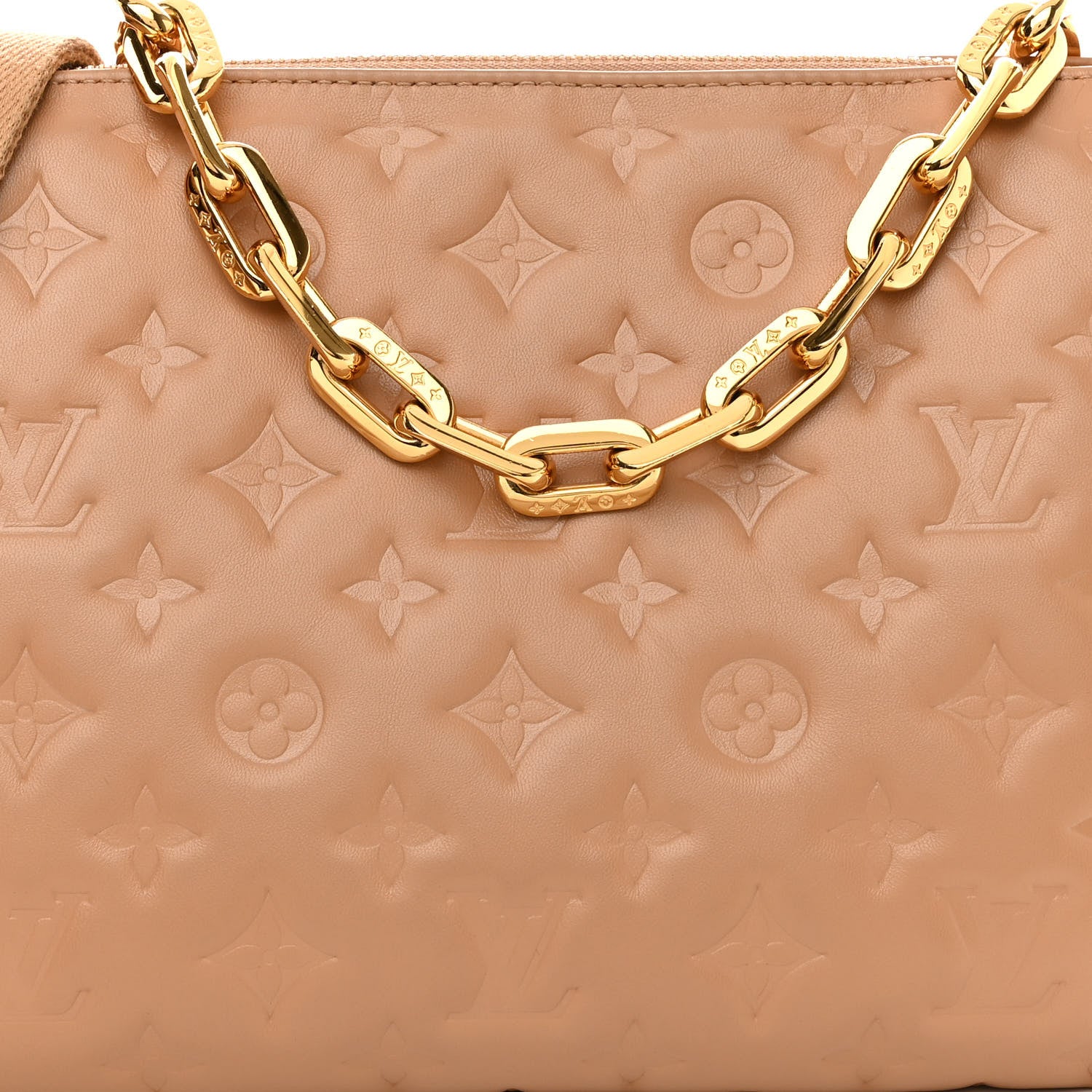Louis Vuitton Lambskin Embossed Monogram Coussin PM Camel 9 of 11