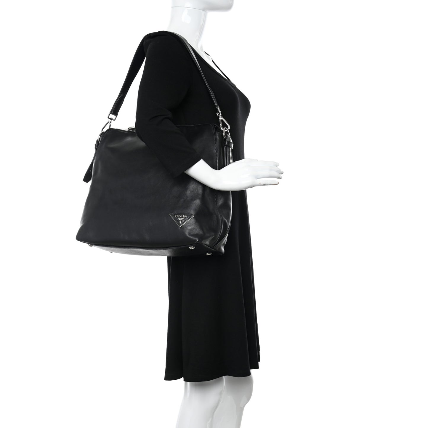Soft Calf Side Zip Hobo Black