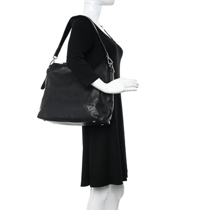 Prada Soft Calf Side Zip Hobo Black 2 of 15