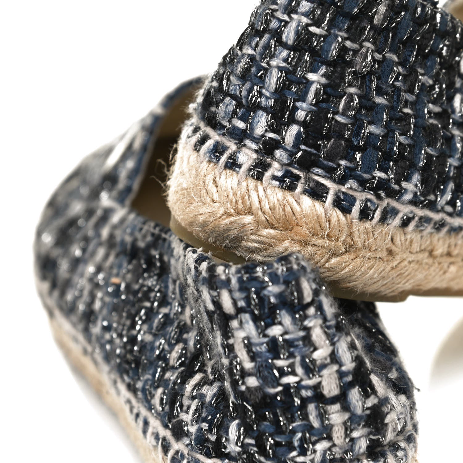Chanel Metallic Tweed Lambskin CC Espadrilles 38 Blue Black Silver 12 of 13