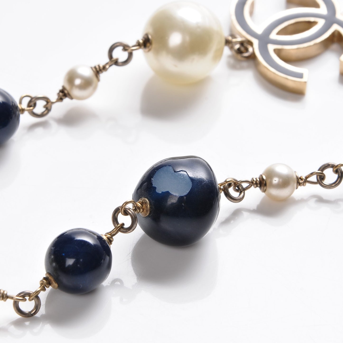 Pearl Beaded CC Long Necklace Navy