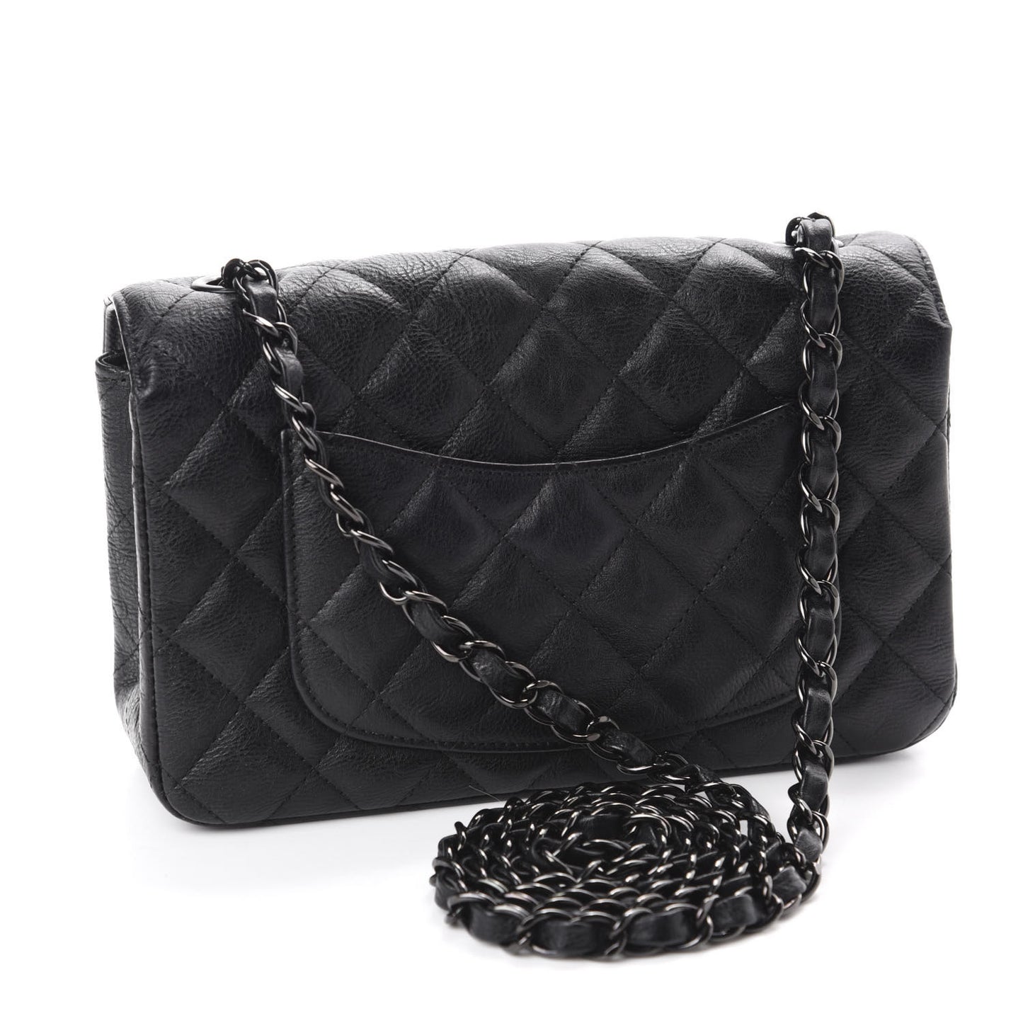 Crumpled Calfskin Quilted Mini Rectangular Flap So Black
