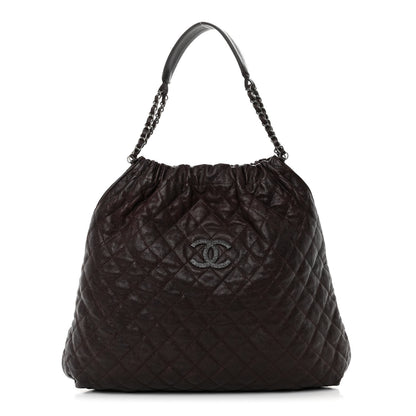 Chanel Distressed Glazed Caviar Quilted Large Elastic Tote Dark Brown 1 of 14