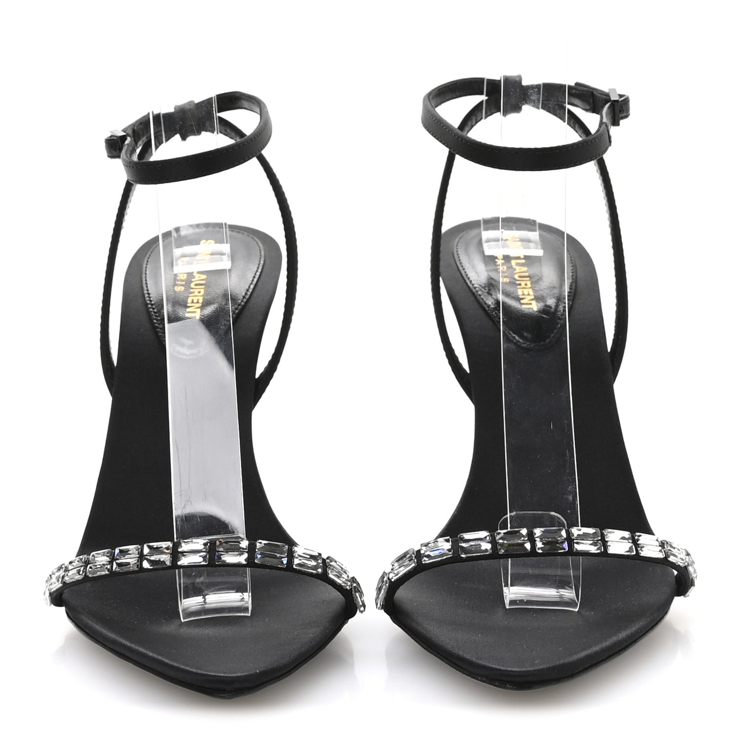 Crepe Satin Crystal New Nuit 90 Ankle Strap Sandals 36.5 Black