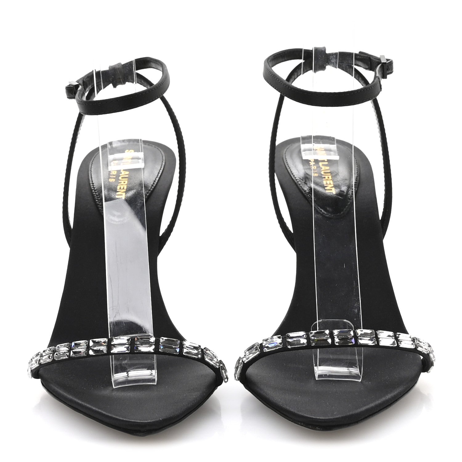 Saint Laurent Crepe Satin Crystal New Nuit 90 Ankle Strap Sandals 36.5 Black 3 of 9