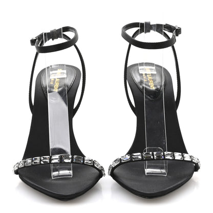 Saint Laurent Crepe Satin Crystal New Nuit 90 Ankle Strap Sandals 36.5 Black 3 of 9