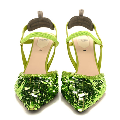 Fendi Organza Paillettes Colibri 85mm Slingback Pumps 38.5 Wasabi 2 of 8