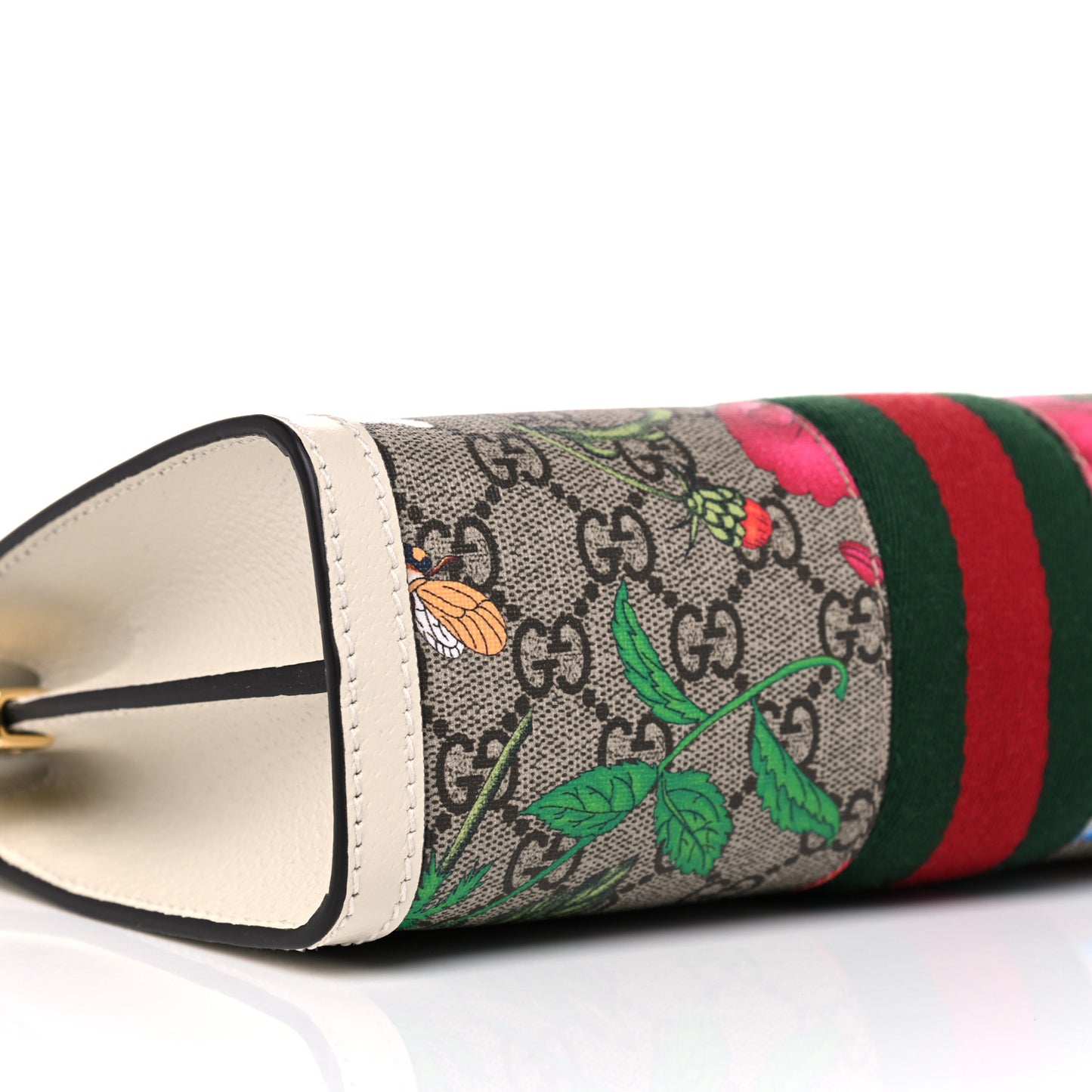 GG Supreme Monogram Flora Web Small Ophidia Chain Shoulder Bag White