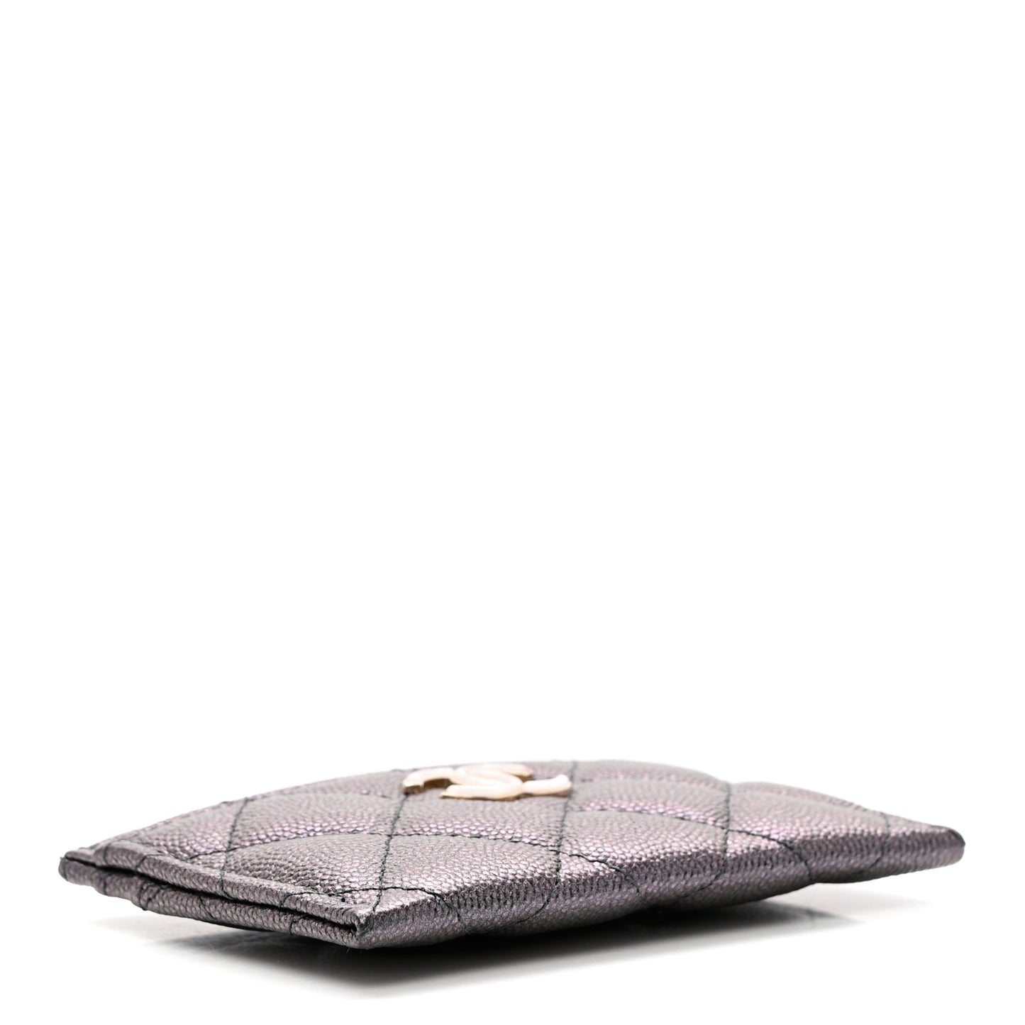 Iridescent Caviar Quilted Card Holder Black