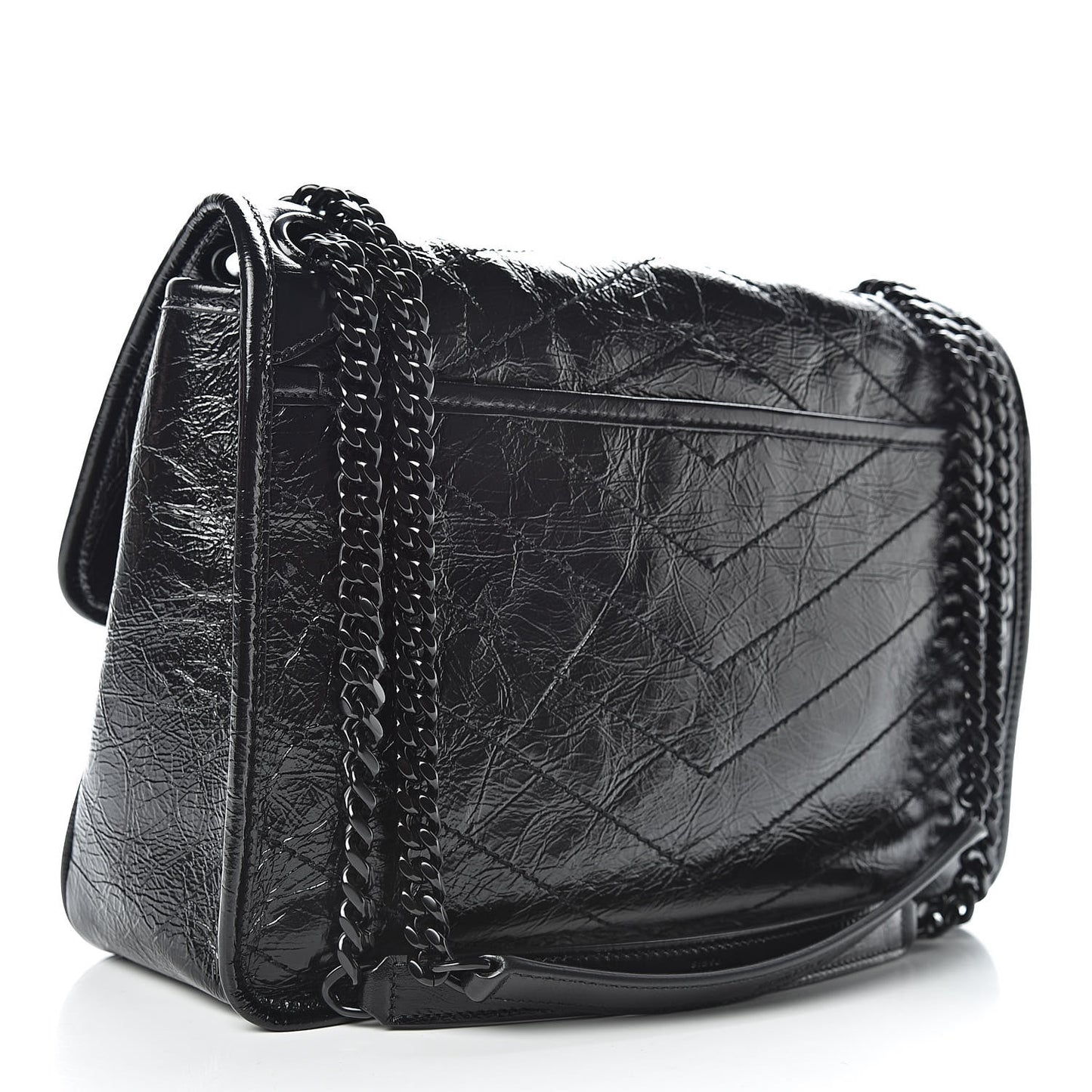 Crinkled Calfskin Matelasse Monogram Medium Niki Chain Satchel Black