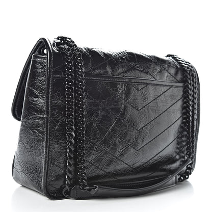 Saint Laurent Crinkled Calfskin Matelasse Monogram Medium Niki Chain Satchel Black 3 of 10
