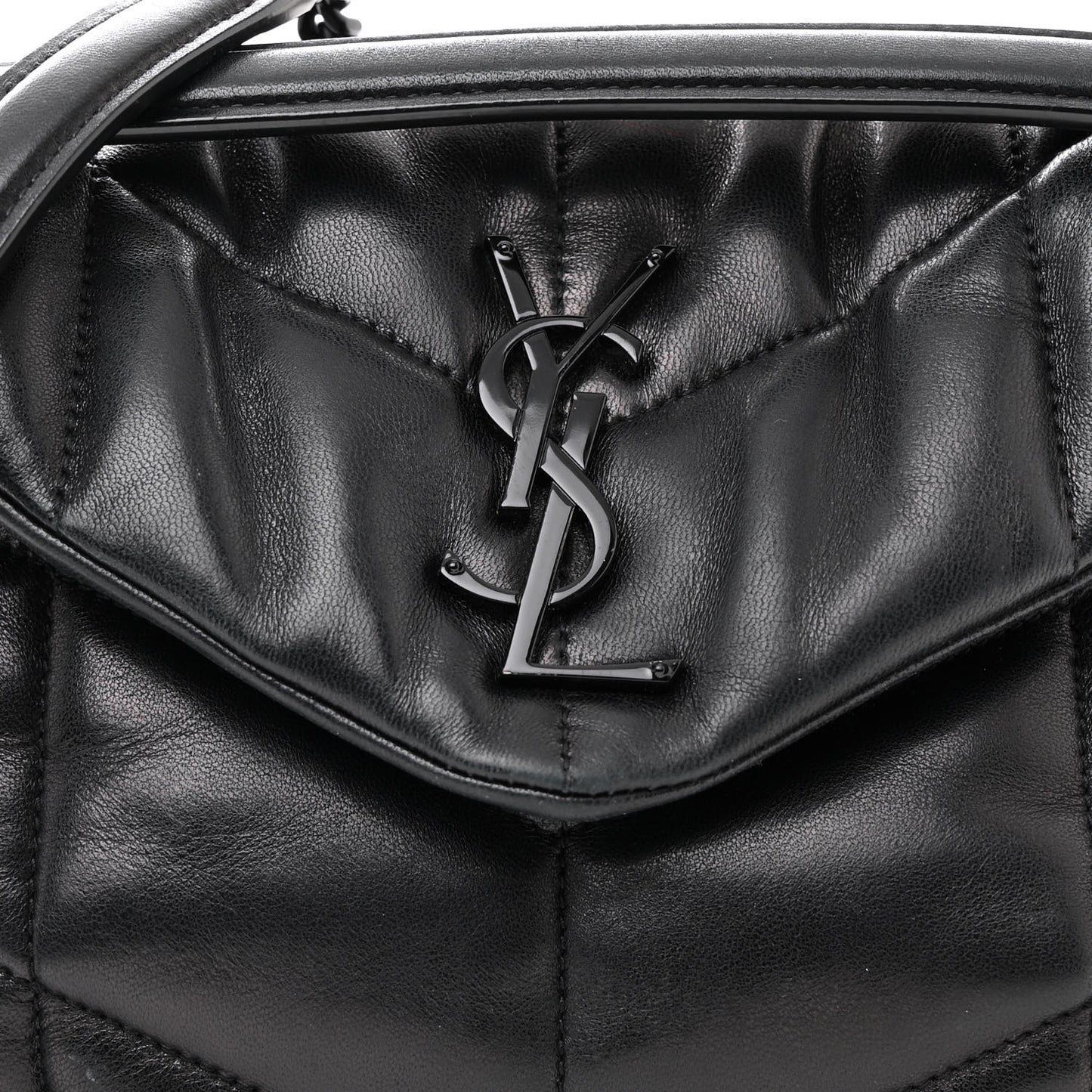 Lambskin Quilted Monogram Monochrome Medium Loulou Puffer Chain Satchel Black