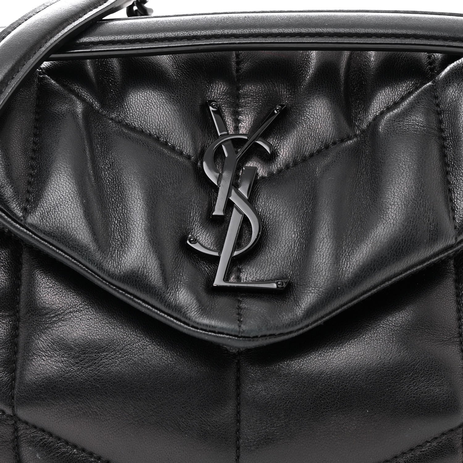 Saint Laurent Lambskin Quilted Monogram Monochrome Medium Loulou Puffer Chain Satchel Black 8 of 13