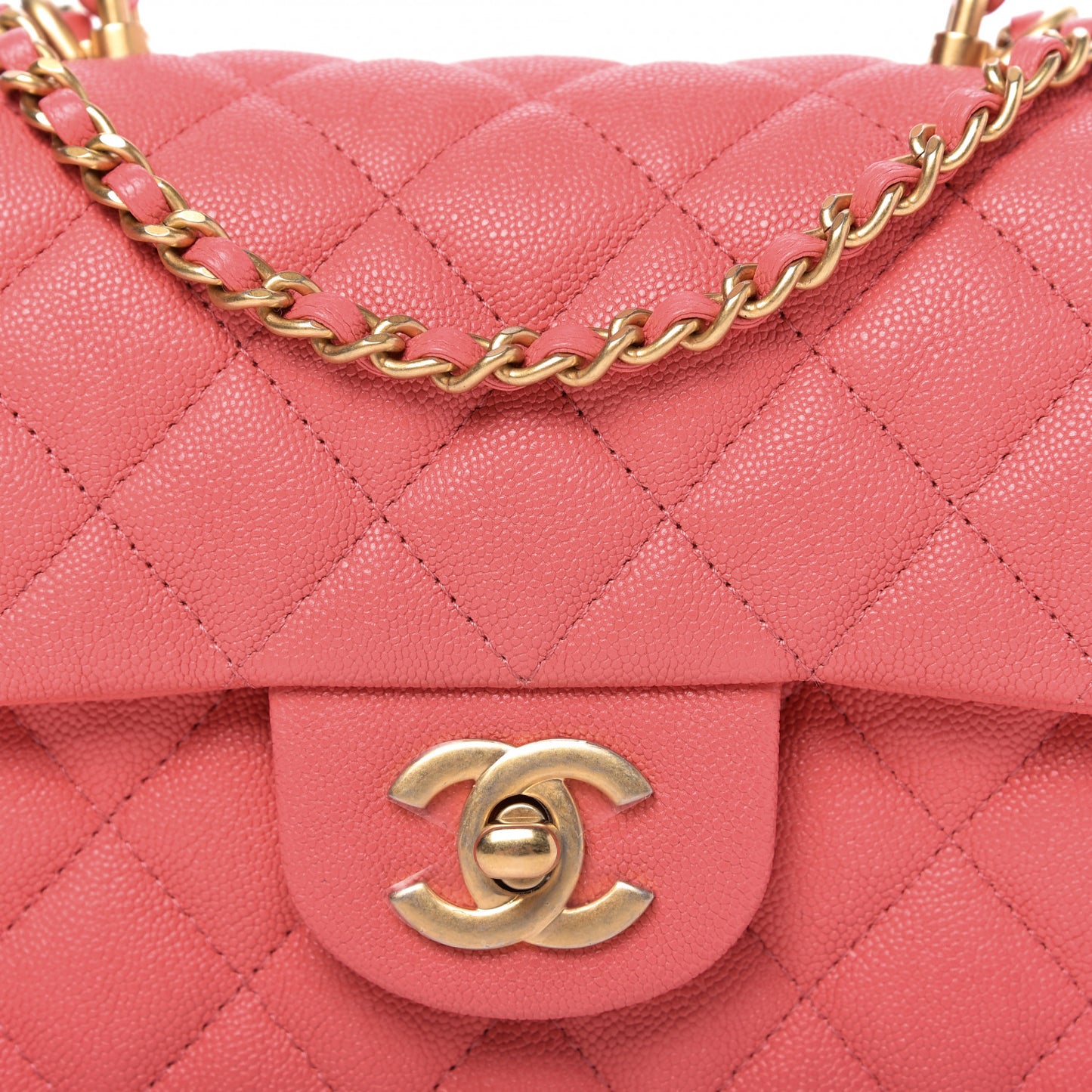 Caviar Quilted Mini Top Handle Rectangular Flap Pink