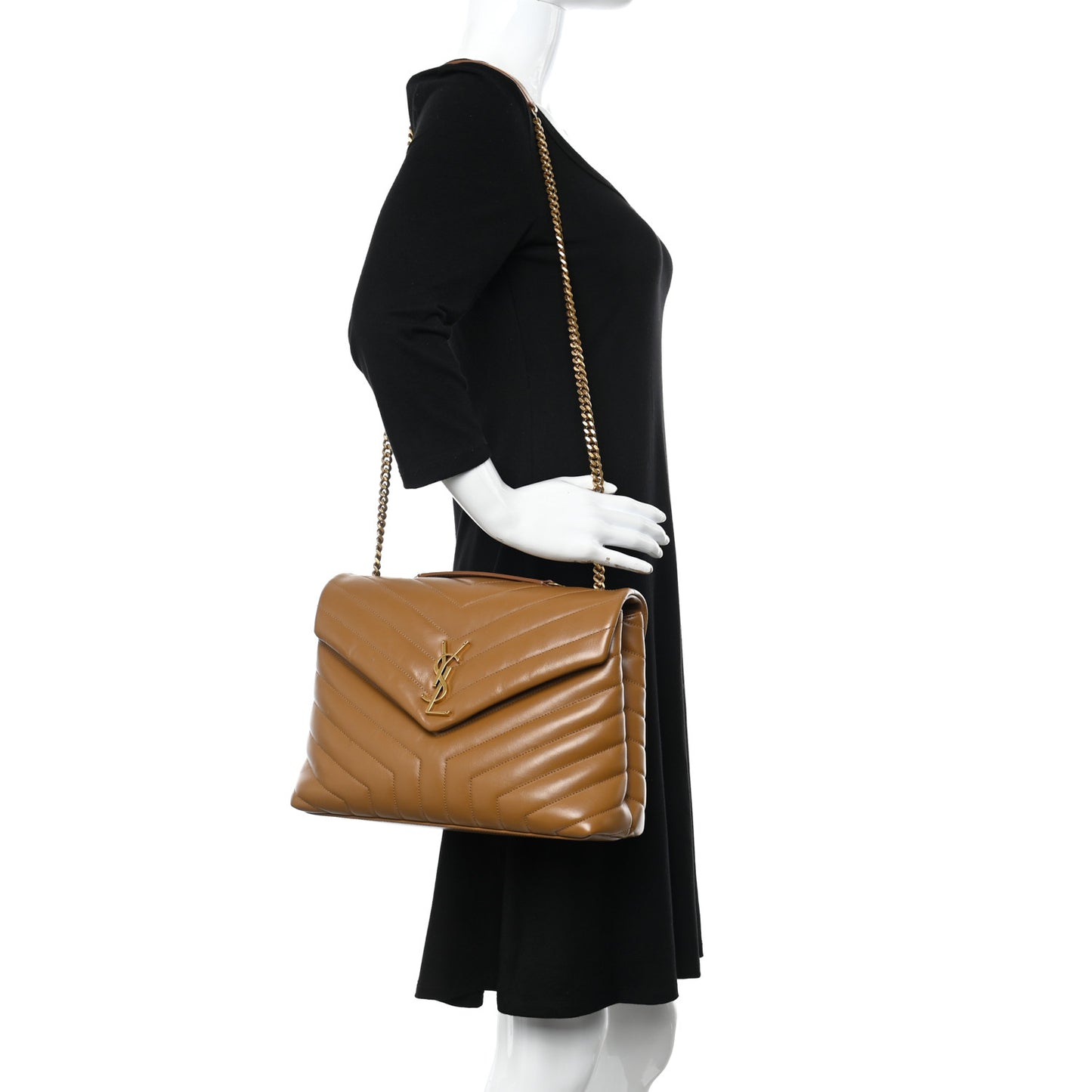 Calfskin Y Quilted Monogram Medium Loulou Chain Satchel Dark Natural