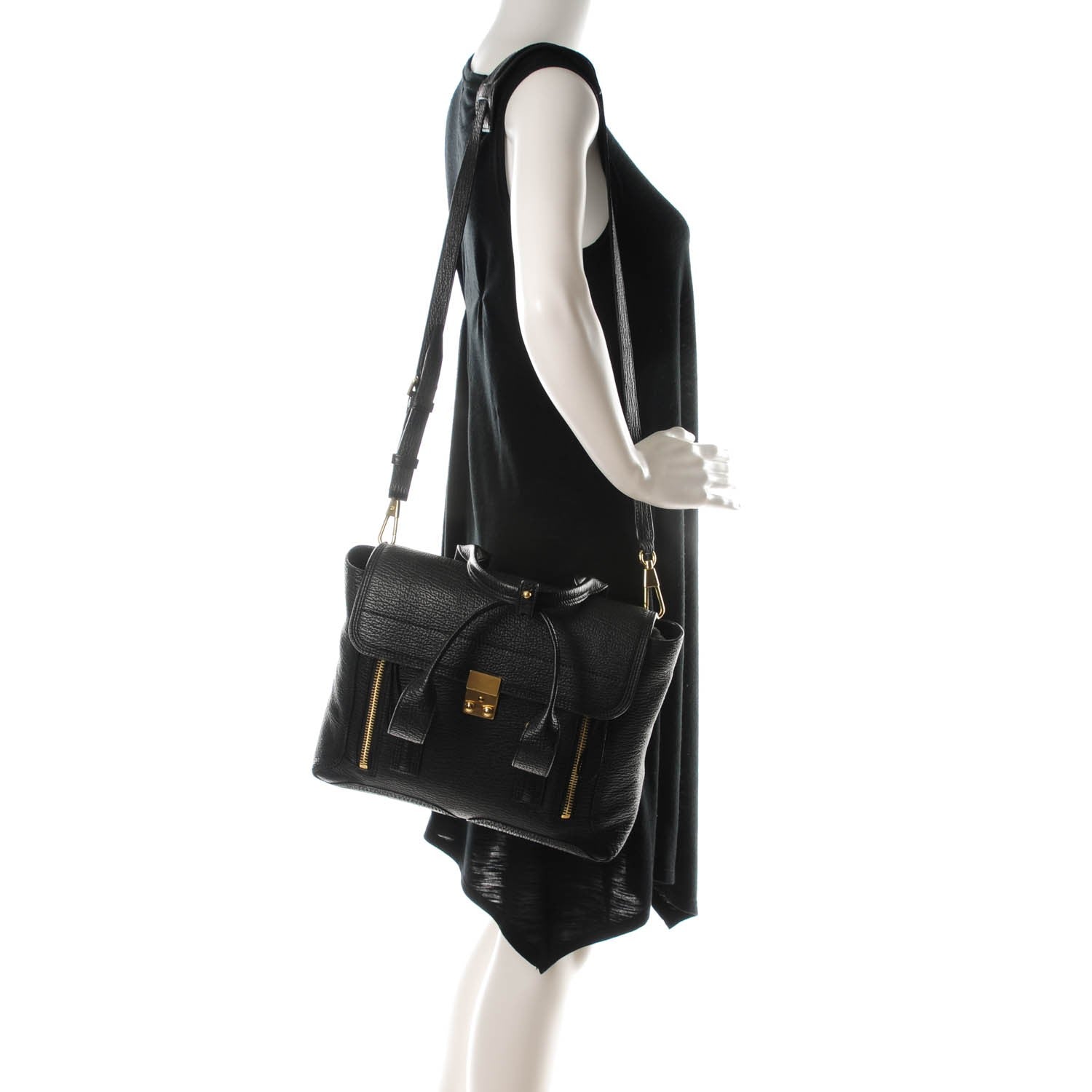 3.1 Phillip Lim 3.1 Textured Calfskin Medium Pashli Satchel Black 2 of 7