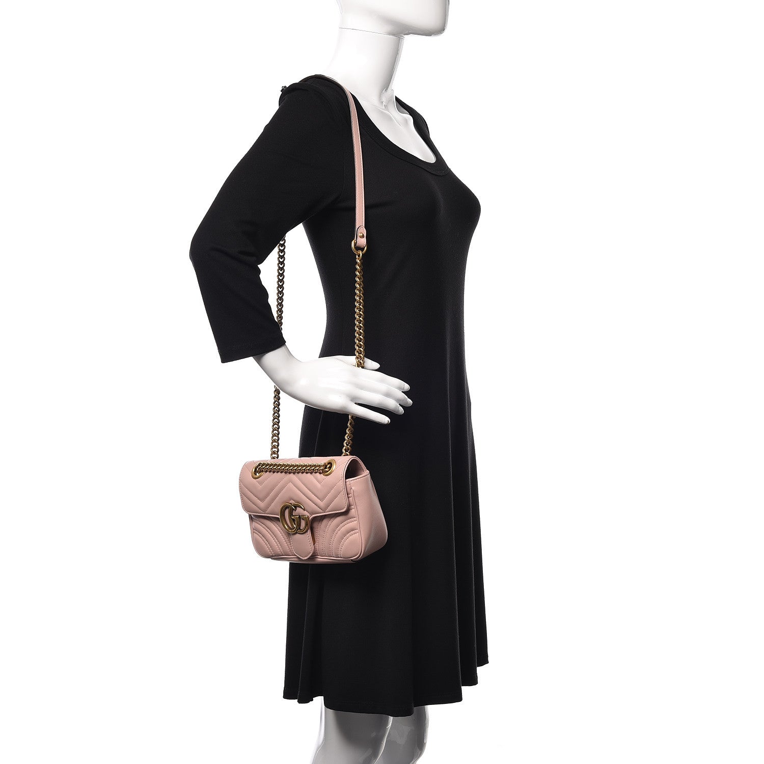 Gucci Calfskin Matelasse Mini GG Marmont Shoulder Bag Perfect Pink 2 of 9
