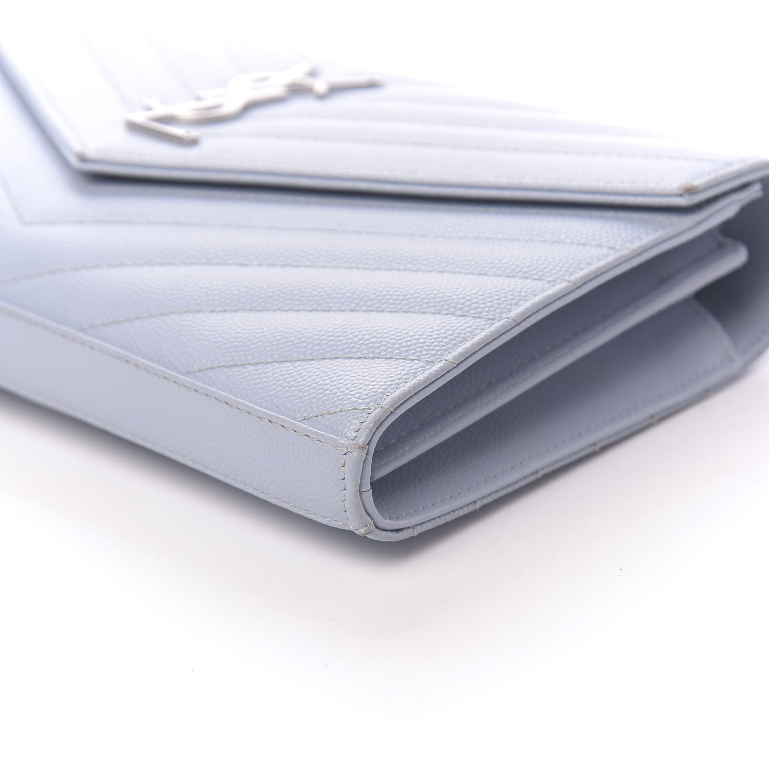 Saint Laurent Grain De Poudre Matelasse Monogram Chain Wallet Sky Blue 10 of 15