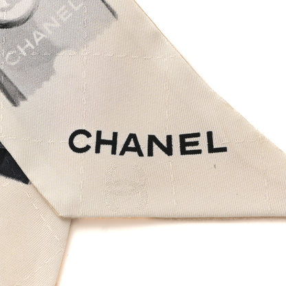 Chanel Silk Stamps Slim Bandeau Scarf Ivory Light Pink Multicolor 2 of 3
