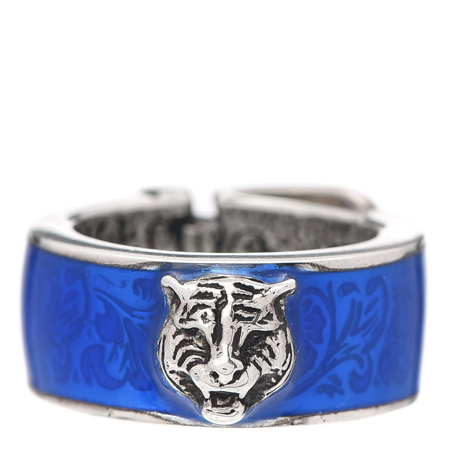 Gucci Sterling Silver Enamel Buckle Ring Blue 48 4.5 3 of 4