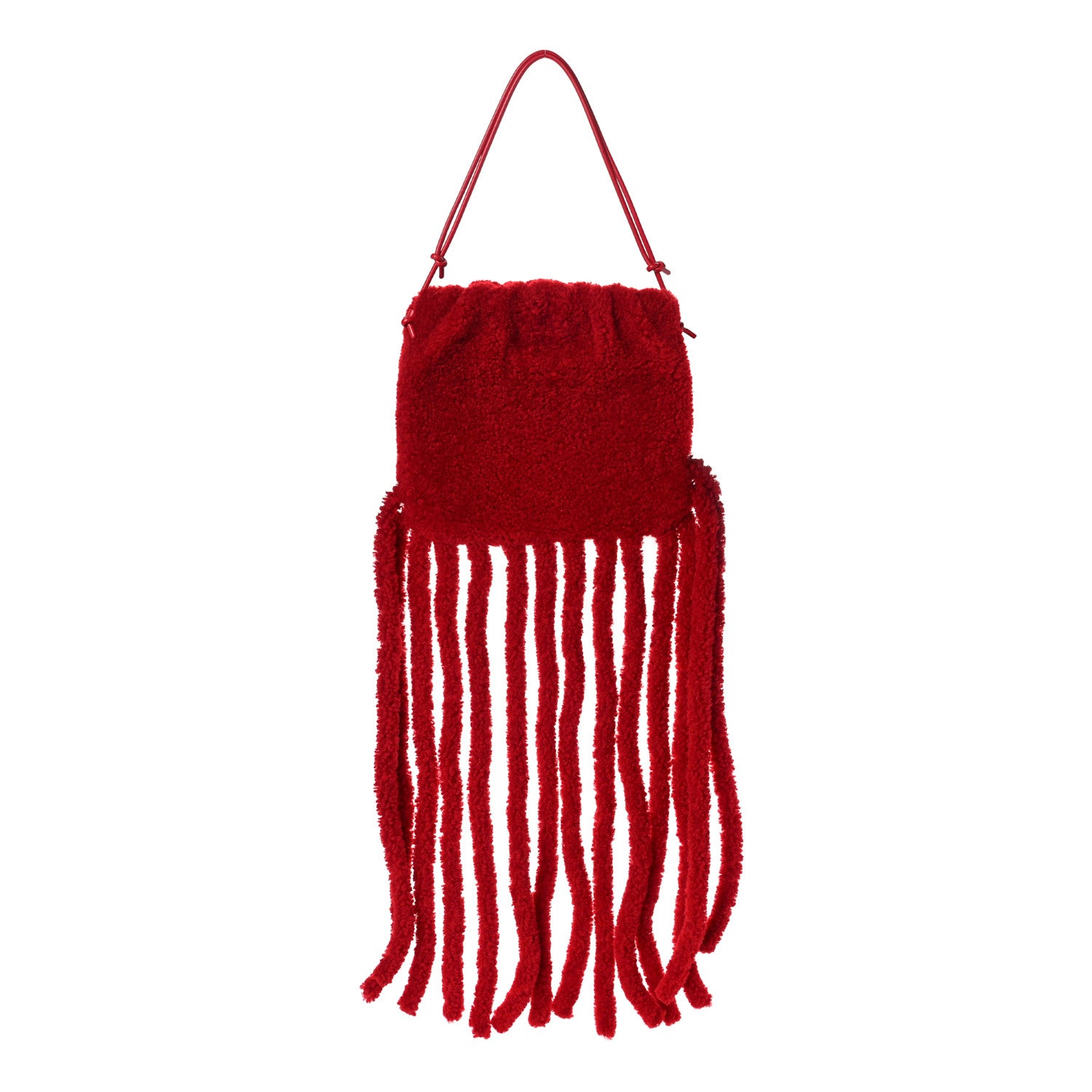 Bottega Veneta Curly Shearling Nappa The Fringe Pouch Shoulder Bag Scarlet 1 of 9