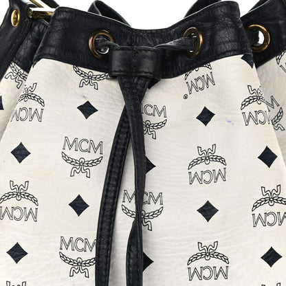 MCM Visetos Small Heritage Drawstring Bucket Bag White Black 11 of 19