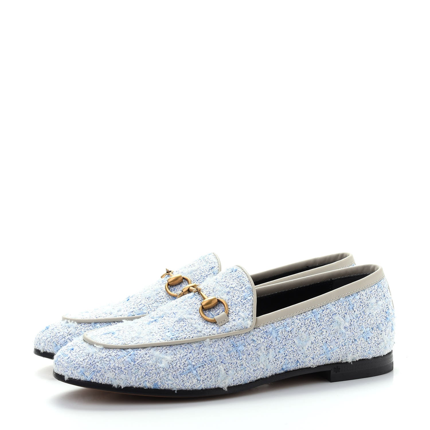 Gucci Wool Tweed Horsebit Womens Jordaan Loafers 35 Light Blue White Mystic White 3 of 11