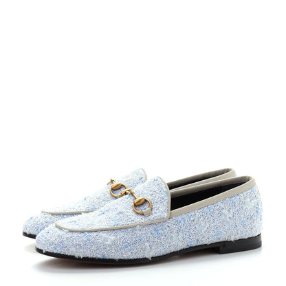 Gucci Wool Tweed Horsebit Womens Jordaan Loafers 35 Light Blue White Mystic White 3 of 11