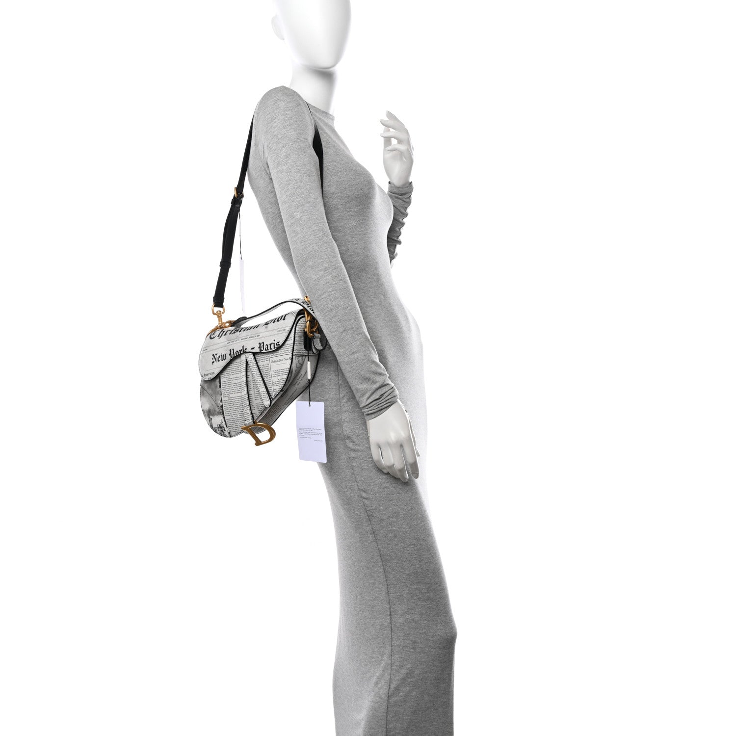 Christian Dior Calfskin Newspaper Printed Saddle Bag With Strap Black White 2 of 10
