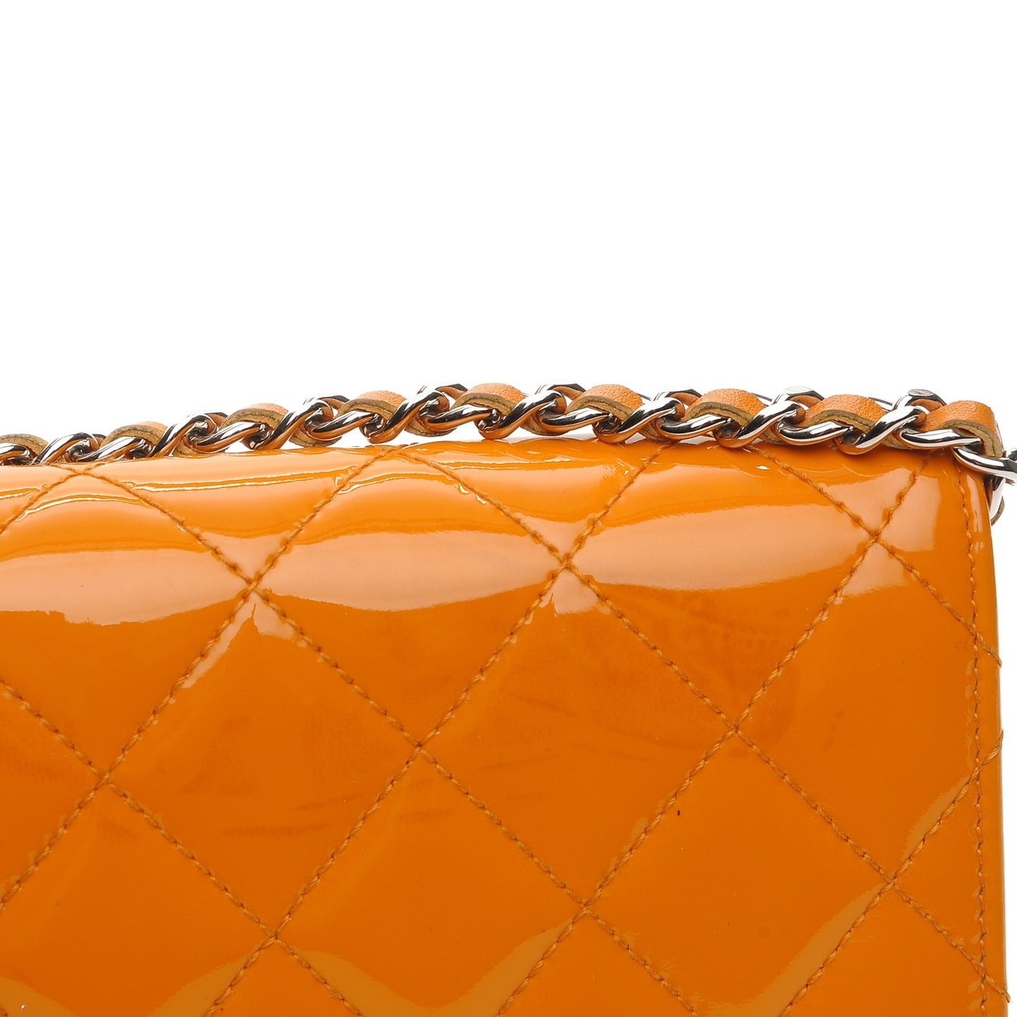 Patent Quilted Wallet On Chain WOC Orange