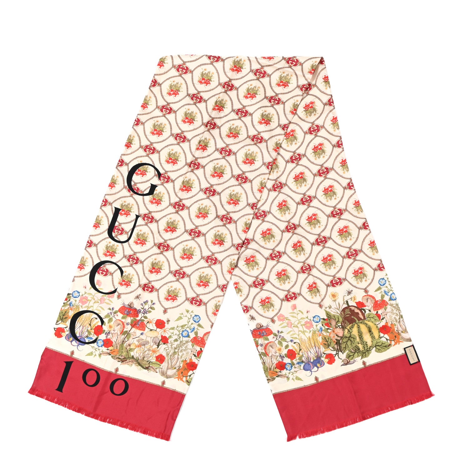 Gucci Silk Twill Lady Mix Long Scarf Red Pink 2 of 8