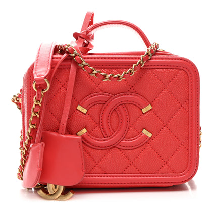 Chanel Caviar Quilted Small CC Filigree Vanity Case Coral 1 of 11