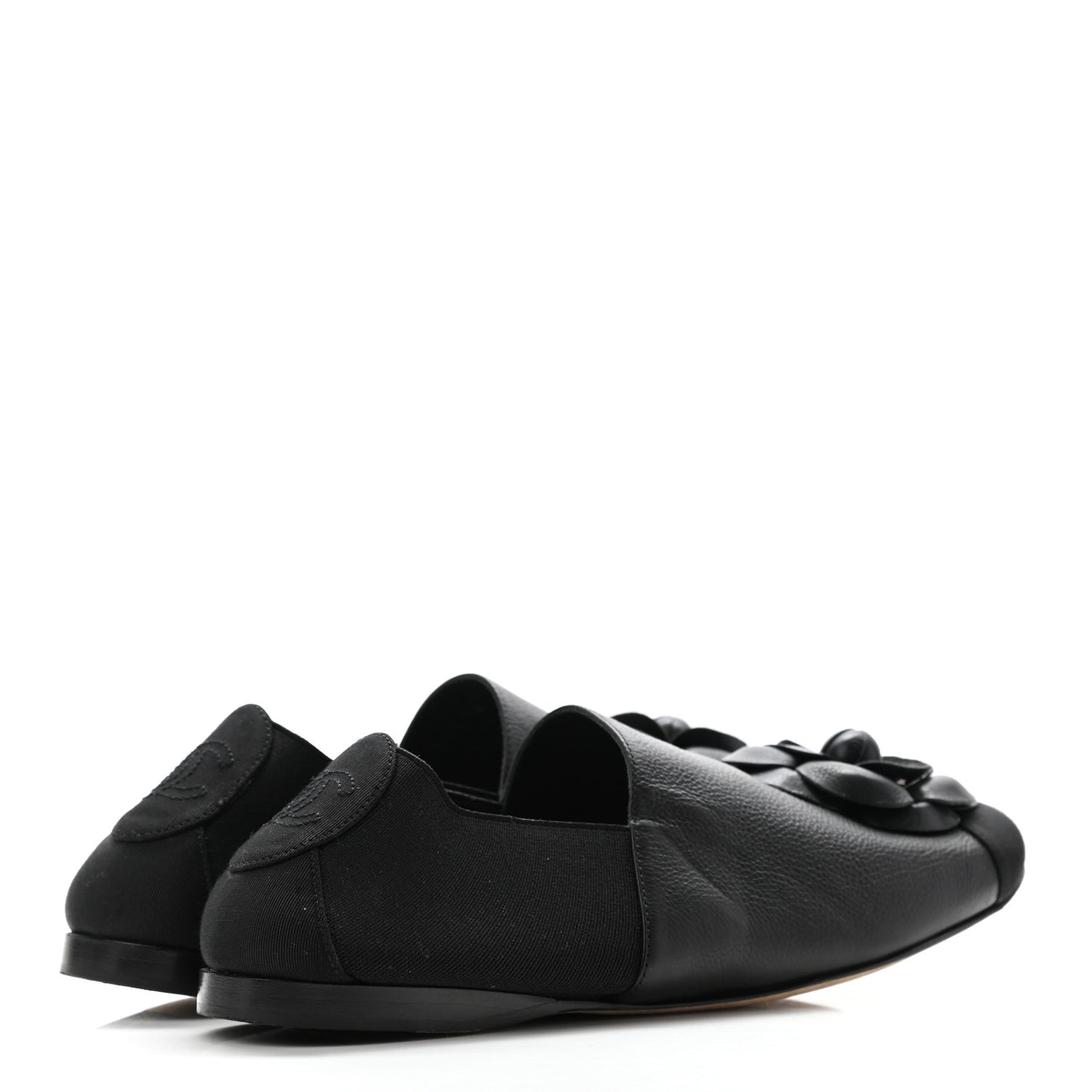 Calfskin Grosgrain Camellia Mocassin Loafers 39 Black