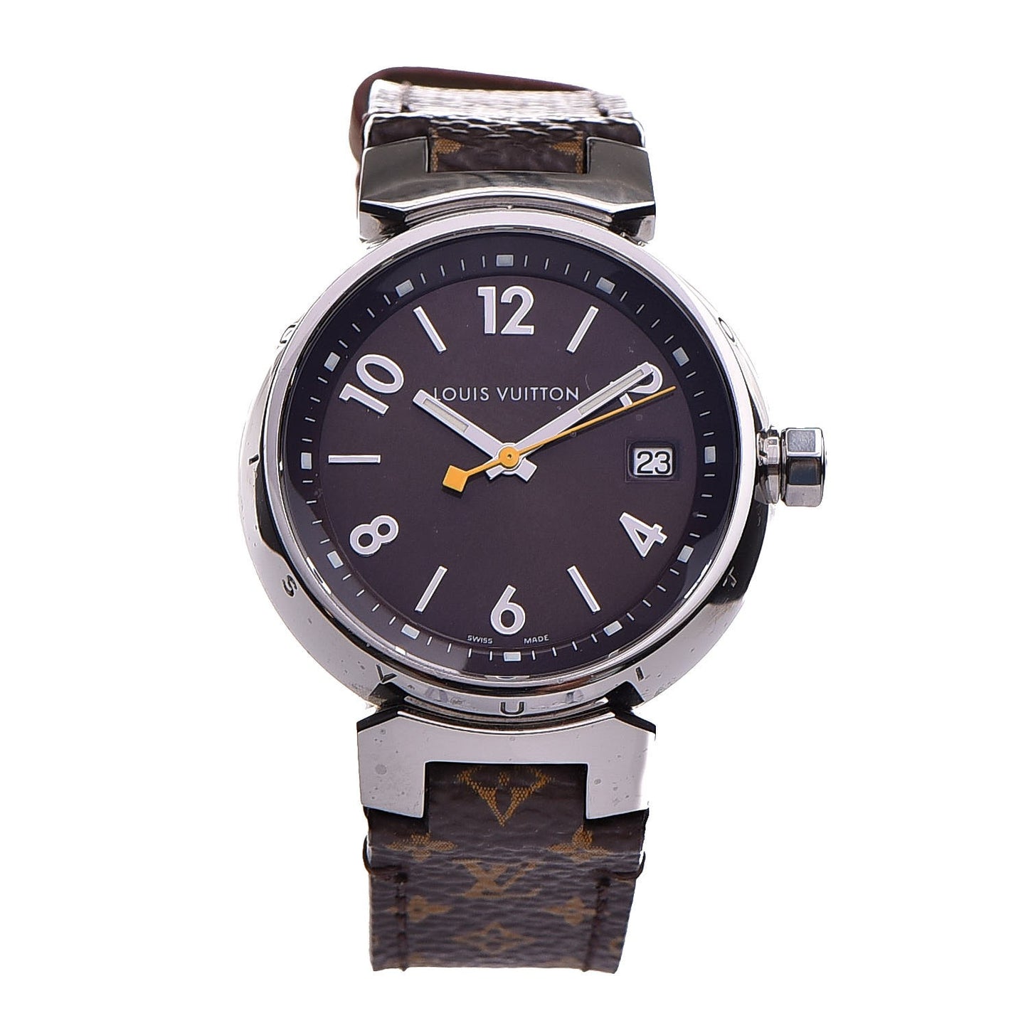 Stainless Steel Monogram 34mm Tambour Quartz Watch Brown