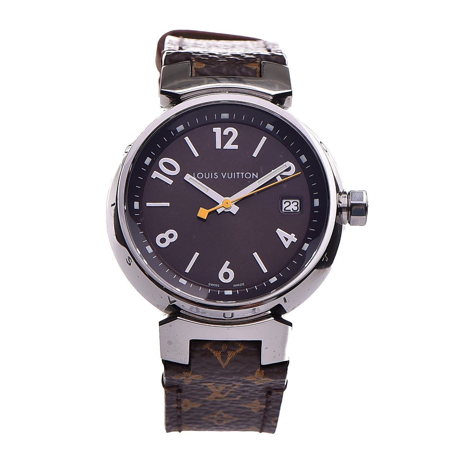 Louis Vuitton Stainless Steel Monogram 34mm Tambour Quartz Watch Brown 1 of 10