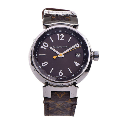Louis Vuitton Stainless Steel Monogram 34mm Tambour Quartz Watch Brown 1 of 10