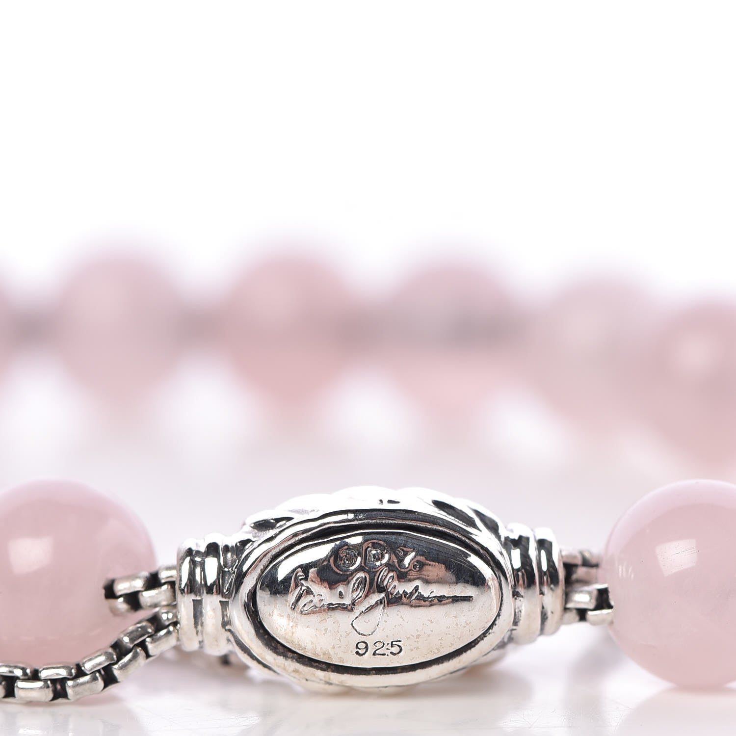 David Yurman Sterling Silver Pink Quartz 8mm Spiritual Beads Bracelet 4 of 4
