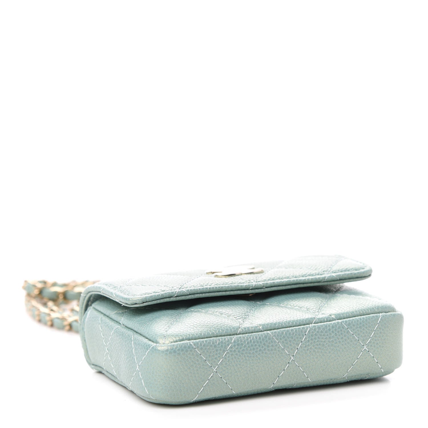 Chanel Iridescent Caviar Quilted Pearl On Top Coin Purse With Chain Light Green 6 of 12