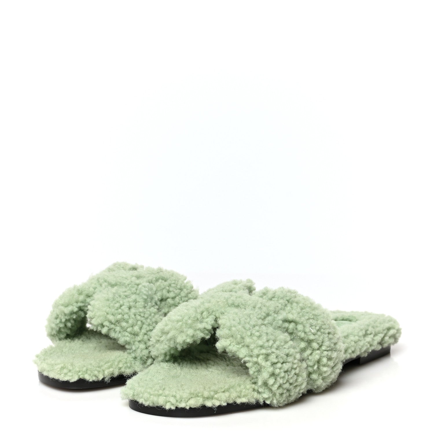 Hermes Woolskin Oran Sandals 37.5 Vert D’Eau 3 of 7
