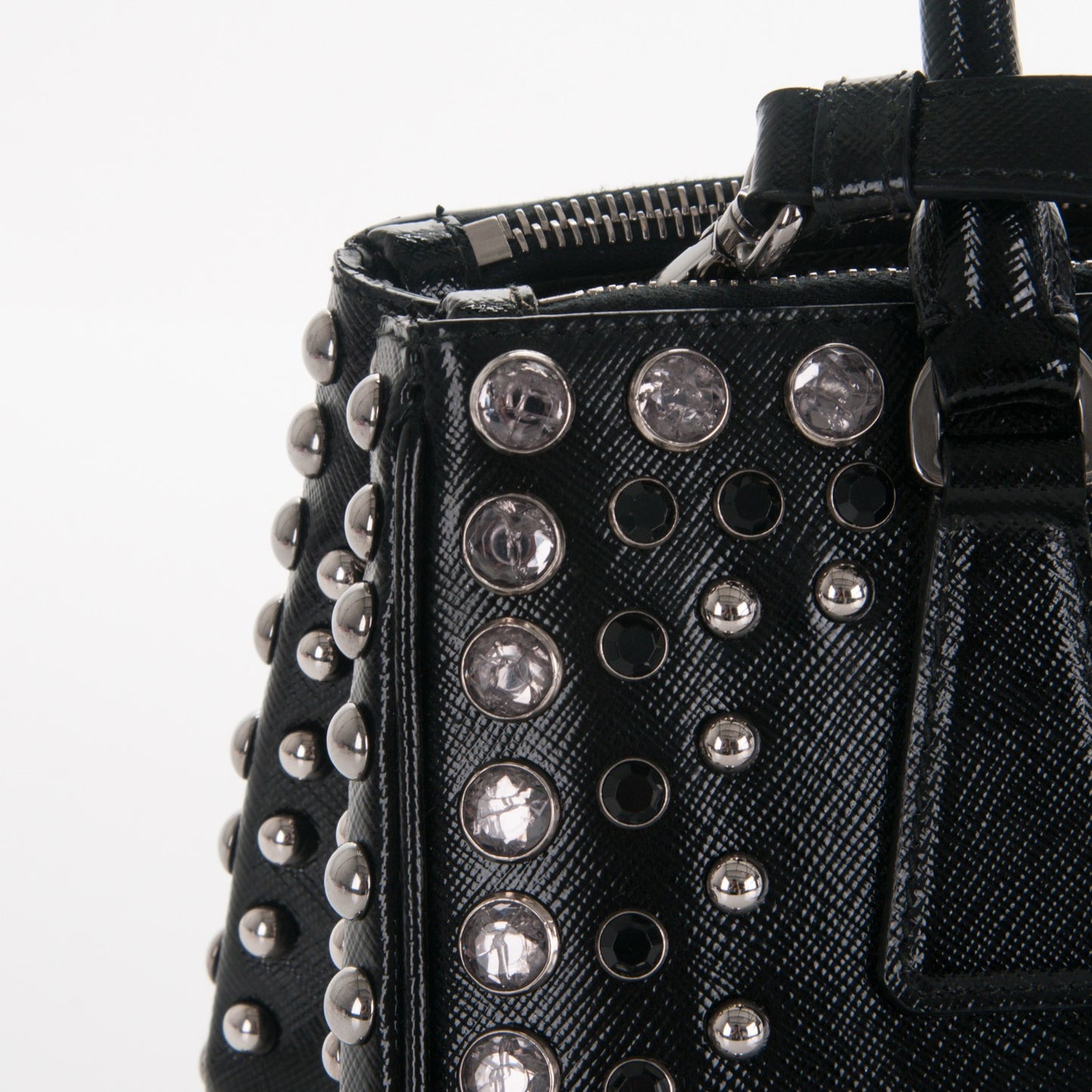 Saffiano Vernice Crystal Small Galleria Double Zip Tote Black