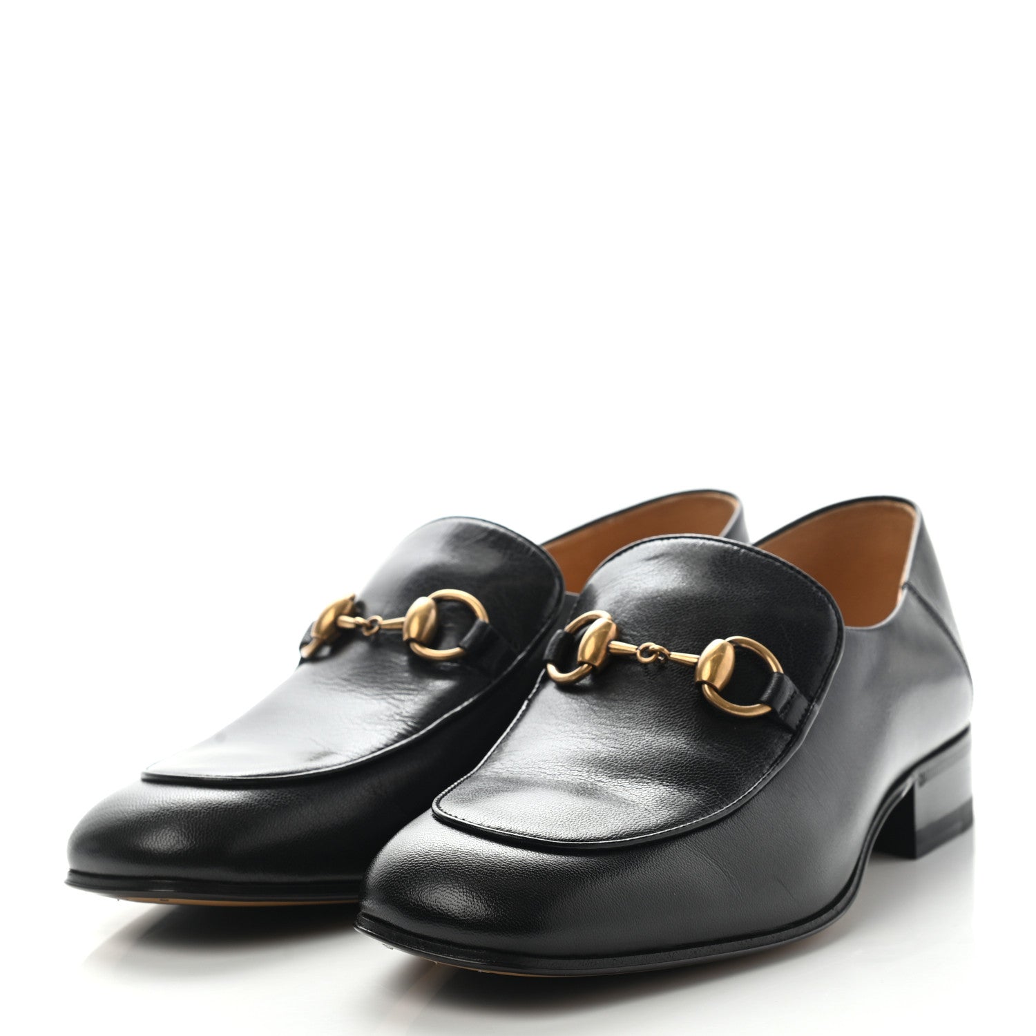 Gucci Goatskin Womens Horsebit Mid-Heel Loafers 37.5 Black 3 of 11