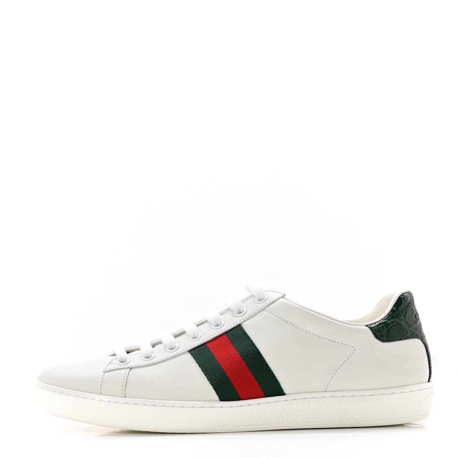 Gucci Calfskin Crocodile Web Womens Ace Sneakers 39 White Green 1 of 9
