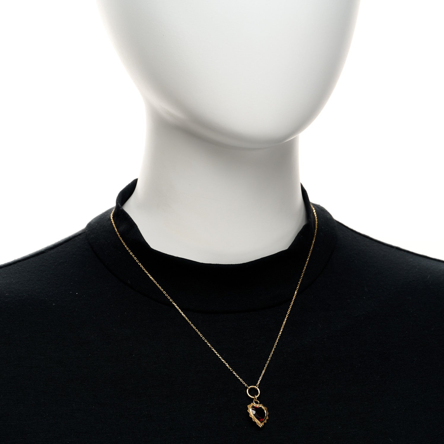 Foundrae 18K Yellow Gold Garnet Heart Love Miniature Medallion Belcher Chain Necklace 2 of 5