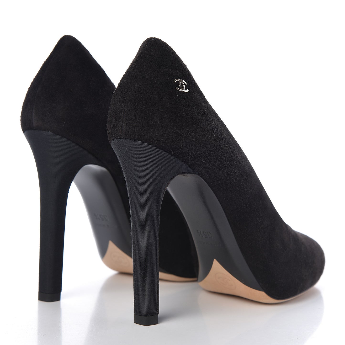 Suede Calfskin Grosgrain CC Pumps 35.5 Black