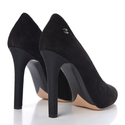 Chanel Suede Calfskin Grosgrain CC Pumps 35.5 Black 4 of 9